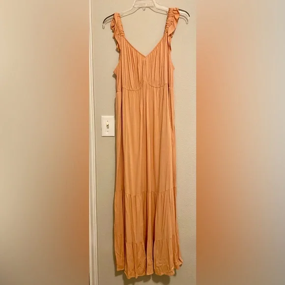 Torrid Peach Rayon Slub Ruffle Strap Tiered Maxi Dress - Size 2X - 18-20 - NWOT! - Picture 4 of 10